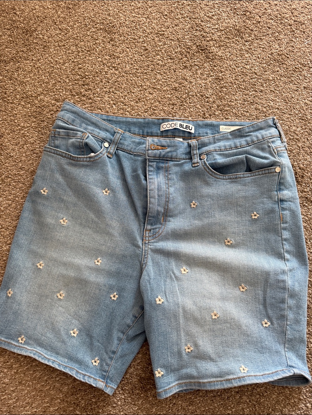 Code Bleu Light Blue Embroidered Denim Boyfriend Shorts
